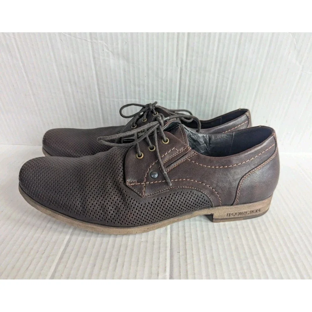TJ Collection Men's Sz 43 Leather Derby Dress Shoes Brown Lace Up Ventilated
